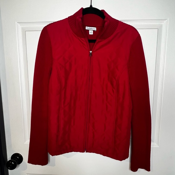 croft & barrow Jackets & Blazers - Croft & Barrow Red Full Zip Quilted Front Sweater Jacket
